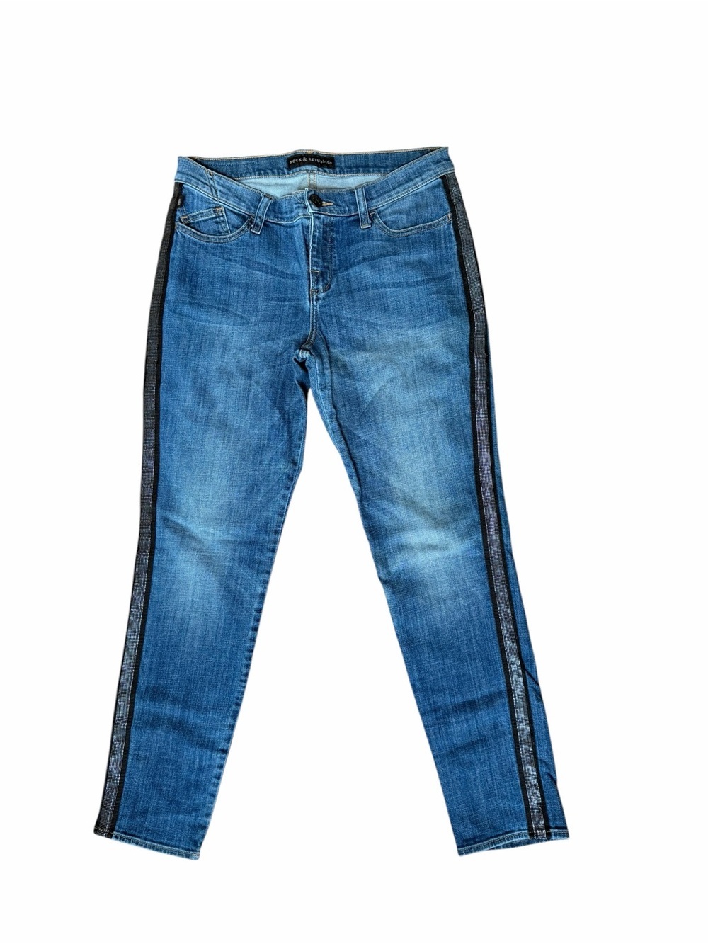 Rock & Republic Jeans Size 12 Blue Women's Bling Side-Stripe Skinny Berlin